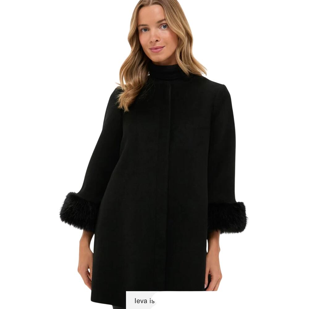 New Tuckernuck Women's Medium Black Wool Blend Fur Cuff Harlan Coat $298 NWT